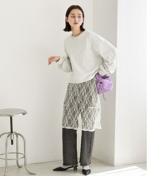 トレーナー/スウェット eaphi volume sleeve waist tuck tops 30/7ヴィンテージ裏毛 ボートネック 袖ポケ付 スウェット【MADE IN