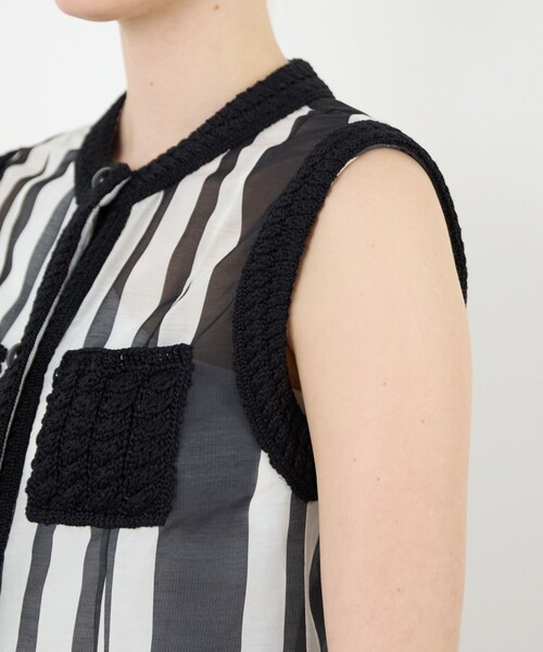 シャツ ブラウス サークルストライププリント スリーブレスブラウス  