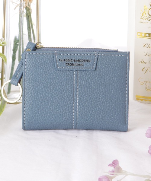 Lace Ladies 財布 レザー調 キーリング付き センター ステッチ