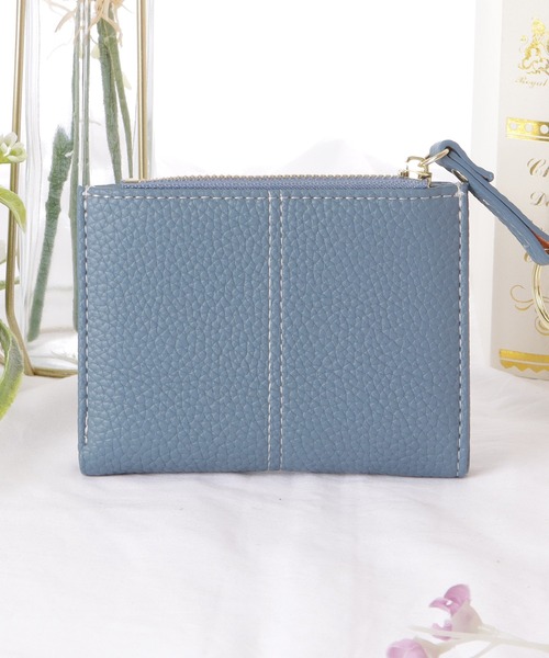 Lace Ladies 財布 レザー調 キーリング付き センター ステッチ