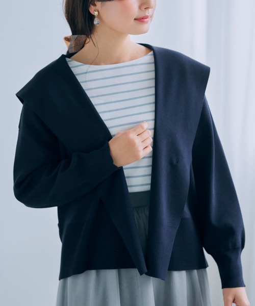 コート アウター バックタックフォルムニットフーディー「低身長・小柄女性」 レディースの画像