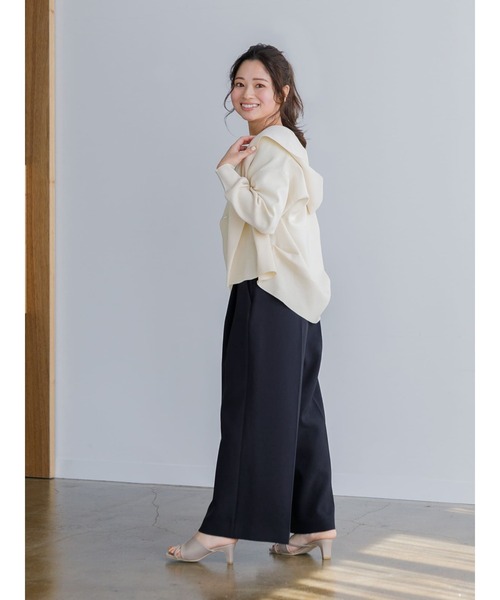 コート アウター バックタックフォルムニットフーディー「低身長・小柄女性」 レディースの画像