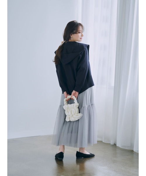 コート アウター バックタックフォルムニットフーディー「低身長・小柄女性」 レディースの画像
