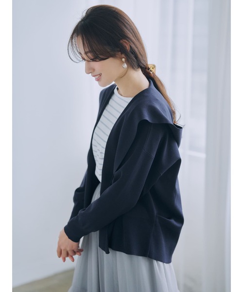 コート アウター バックタックフォルムニットフーディー「低身長・小柄女性」 レディースの画像