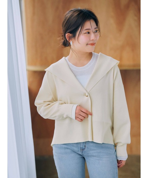 コート アウター バックタックフォルムニットフーディー「低身長・小柄女性」 レディースの画像