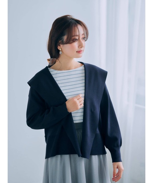 コート アウター バックタックフォルムニットフーディー「低身長・小柄女性」 レディースの画像