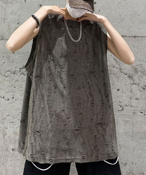 MGV（エムジーヴィー） tシャツ ダメージ加工 ノースリーブカットソー