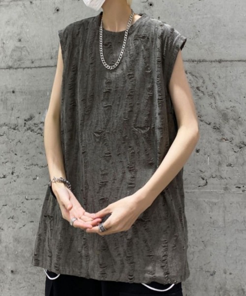 MGV（エムジーヴィー） tシャツ ダメージ加工 ノースリーブカットソー