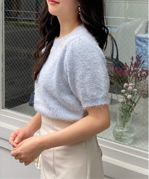 INGNI ニット セーター パールリボンフェザーニット レディース