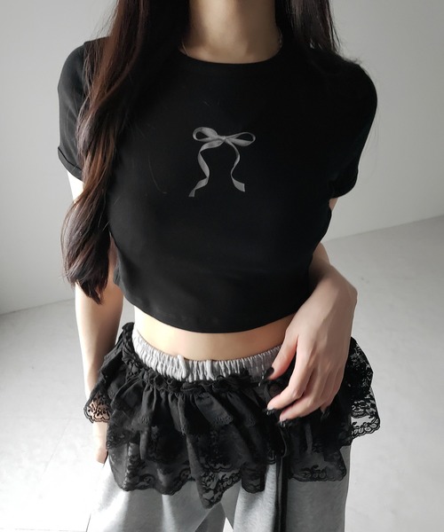 【新品タグ付】Myu リボン　Tシャツ セール】リボンプリントTシャツ（Tシャツ/カットソー）｜M y u