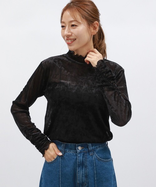 LAKOLE（ラコレ） tシャツ メッシュベロアハイネックプルオーバー