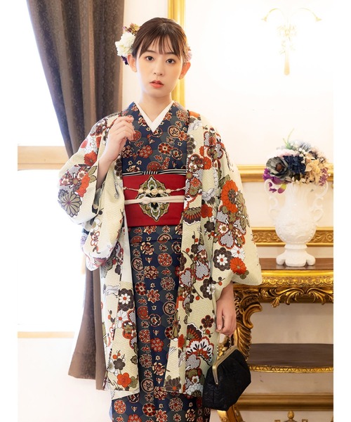 KIMONOMACHI 着物 レディース 羽織 単品 かすみ草に青海波シリーズ