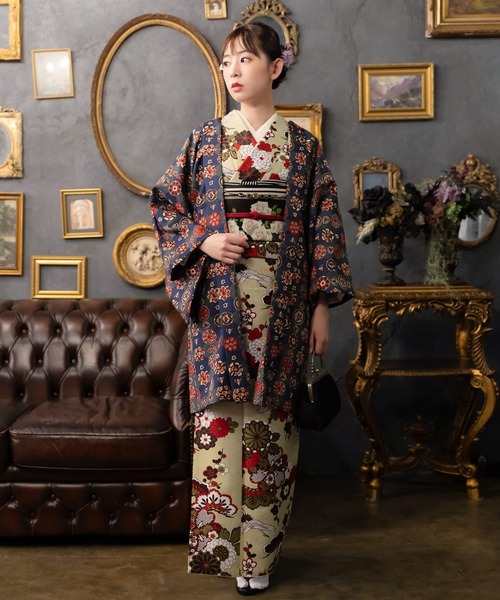 KIMONOMACHI 着物 レディース 羽織 単品 かすみ草に青海波シリーズ