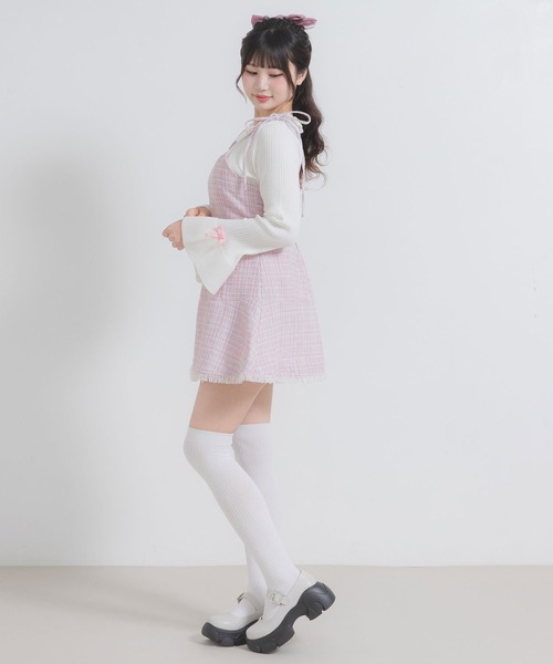 kuose❤︎ ラメ ツイード風ワンピース ビーズ ベロア Vネックラメツイードワンピース[sm69] | レディースファッション通販の