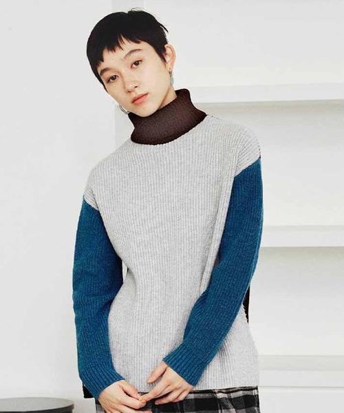 ニット セーター ＭＥＤＥ１９Ｆ　ハイネックのトライカラーニット レディース