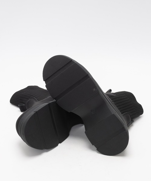 ブラック 厚底 スリッポンブーツ ソックスブーツ Lサイズ SVEC（シュベック） ブーツ ニットドッキング 厚底 ショートブーツ