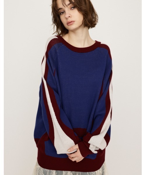 新品☆SLY スライ トップス ニット 2点セット レディース S blue SLY ニット セーター 2WAY JQ LOGO TOPS ツーウェイ ジャガード