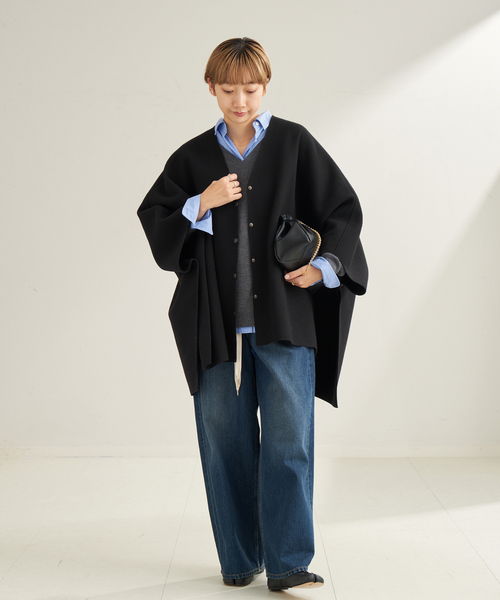 美品⁂レア⁂ヴァンキッシュ⁂メルトンポンチョ　ダブルジップ　フード　ブラック Traditional Weatherwear（トラディショナル ウェザーウェア
