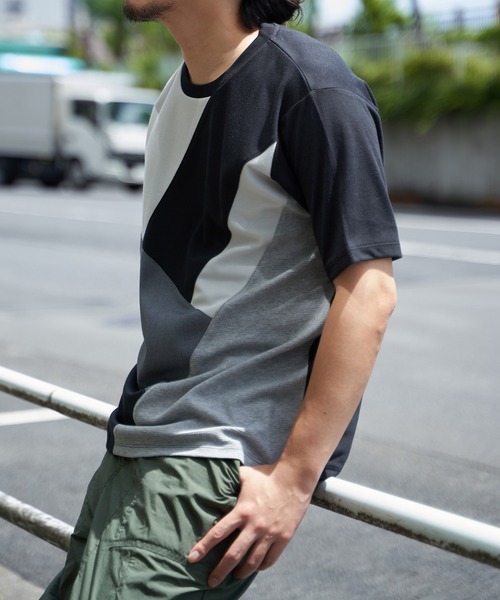 たま Tシャツ 3点セット ikka tシャツ 「親子コーデ」ブロックスポンチ斜め切り替えT