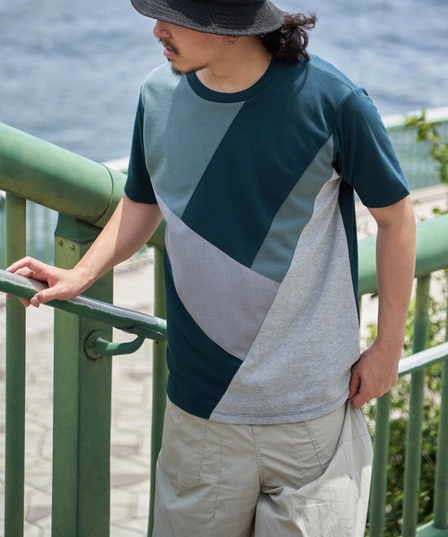 ikka（イッカ） tシャツ 「親子コーデ」ブロックスポンチ斜め切り替えT