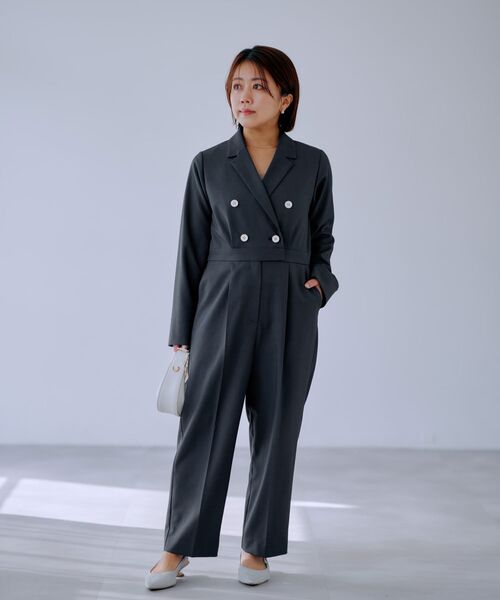 コヒナ ジャケットライクミニオールインワン レディース グレージュ ジャケットライクミニオールインワン | 小柄・低身長女性向け