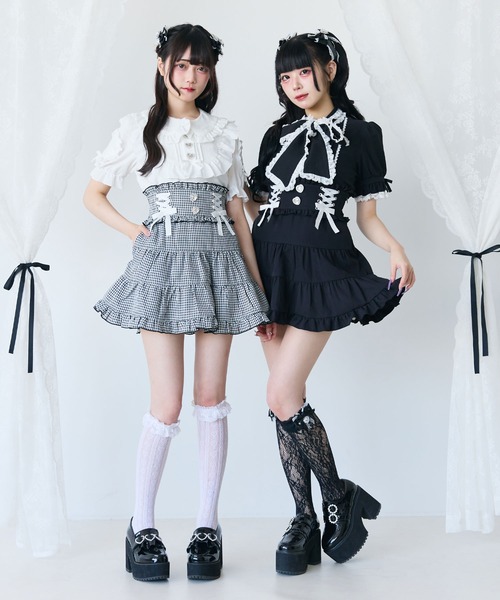 【専用】ディアマイラブ レースアップリボンパールティアードスカート ボルドー DearMyLove スカート レースアップリボンパールティアード