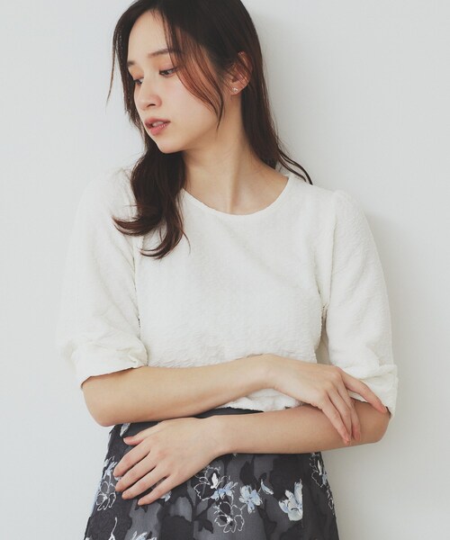 index tシャツ シボジャカードタックギャザートップス「洗濯機