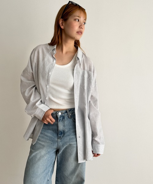 ブラウス シャツ El mar　ストライプコットンシャツ レディース
