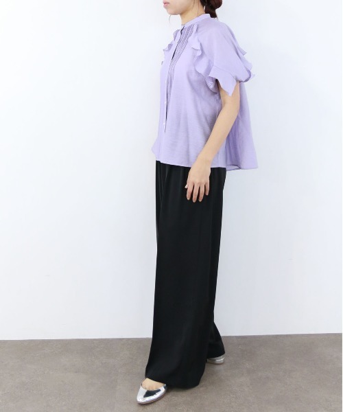 売れ筋介護用品も！ Marilyn Moon ブラウス シャツ シアーラッフルピンタック トップス