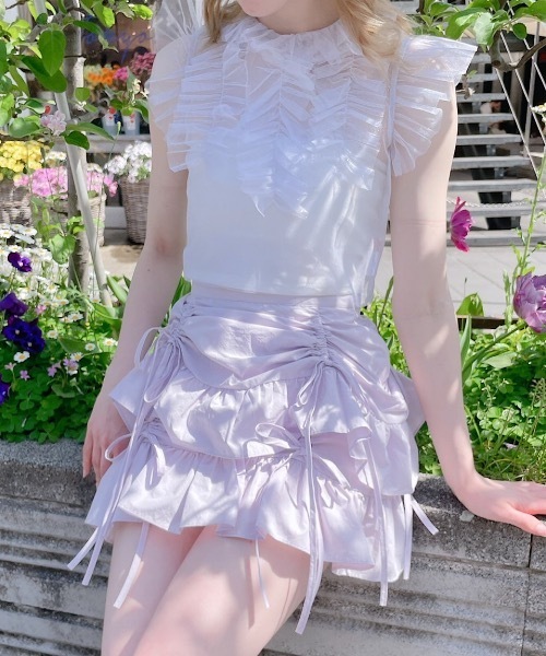 lilLilly tシャツ ラメフリルチュールトップス レディース