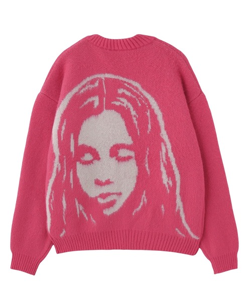 X-girl トラ柄カーディガン 長袖 X-girl カーディガン FACE JACQUARD KNIT CARDIGAN レディース