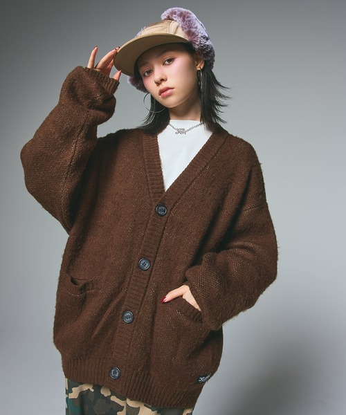 xgirl ブラックカーディガン X-girl（エックスガール）の「FACE KNIT CARDIGAN（カーディガン
