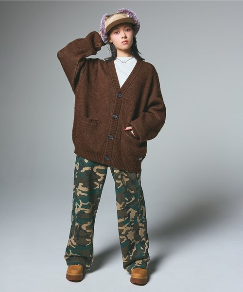 【2021 AW限定商品】X-girl エックスガール クロップドカーディガン X-girl カーディガン FACE JACQUARD KNIT CARDIGAN レディース