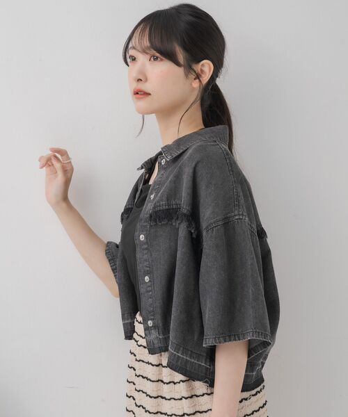 ブラウス シャツ 袖切替フリンジデニムシャツ レディース RETROGIRL ブラウス シャツ フリンジデニムSH レディース
