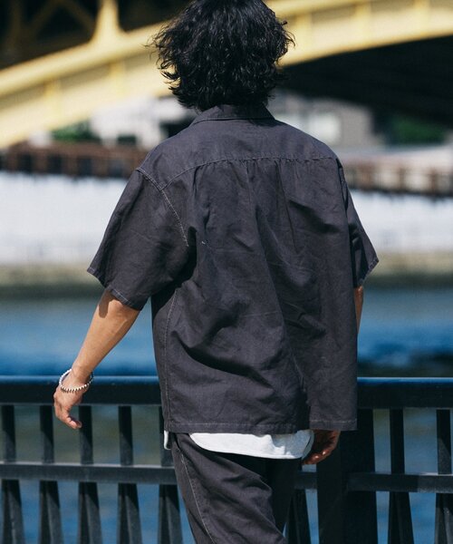 JS relume ヨーロピアンフラックス オープンカラーシャツ ブラックM JOURNAL STANDARD relume シャツ ヨーロピアンフラックス