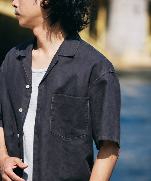 JS relume ヨーロピアンフラックス オープンカラーシャツ ブラックM JOURNAL STANDARD relume シャツ ヨーロピアンフラックス