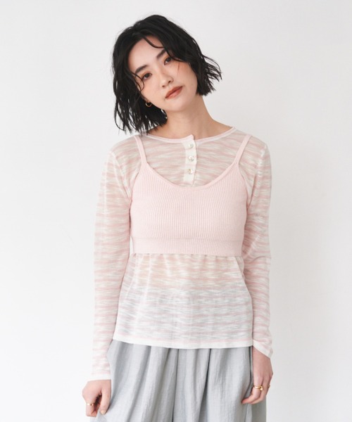 tシャツ バックデザインヘンリーネックシアートップス