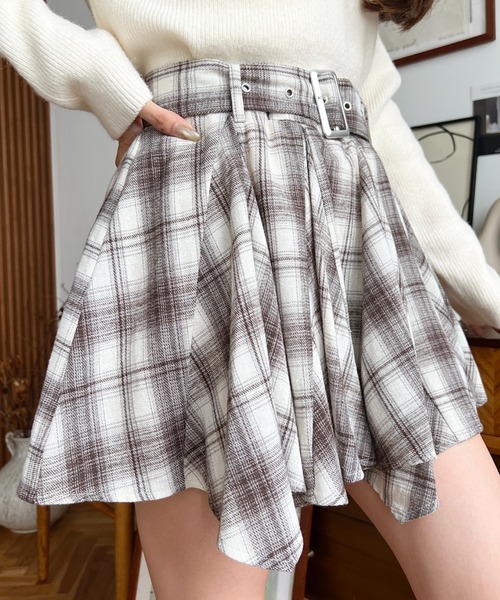 ゆめM me eme ベルトセット　チェック　プリーツ　スコート エムズエキサイト ems excite 共ベルトプリーツミニSK （チェック