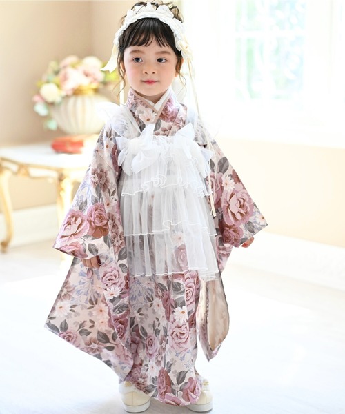 七五三３歳正絹着物とコットンエプロンのセット（内袖付き） 七五三3歳正絹着物とコットンエプロンのセット（内袖付き