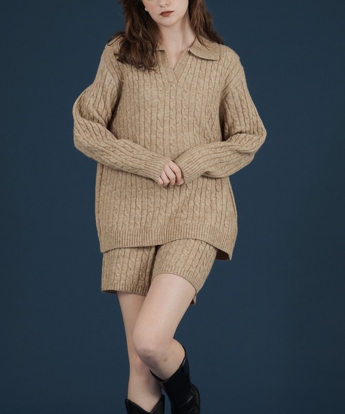 Mili affinity ニット セーター ケーブル編みニットセットアップ/V