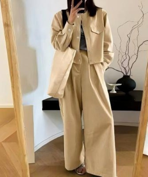 Aelina セットアップ ジャケット+ワイドパンツセットアップ レディース