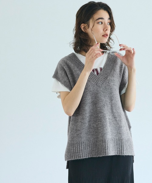 coca（コカ） ベスト ジレ ヤク風Vネックニットベスト レディース