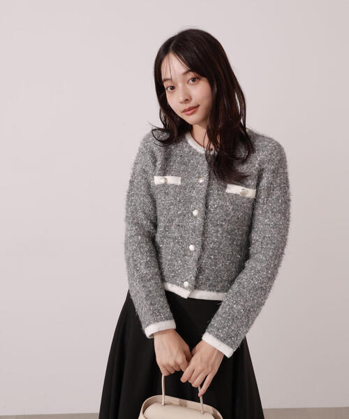 美品✨ ジェニ着用 セルフポートレイト ツイード調 ビジューボタンカーディガン ジェニー着用セルフポートレートツイード調カーディガンSelf-Portrait