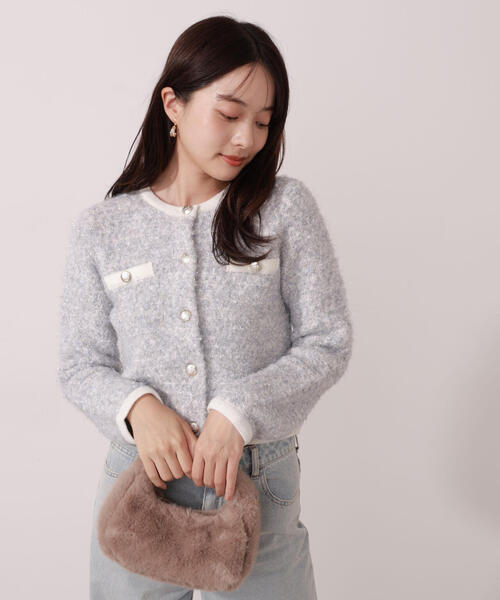 新品未使用 プロポーションボディドレッシング アンゴラ ビジュー釦Vカーディガン PROPORTION BODY DRESSING - 【新品】アンゴラ ビジュー釦V