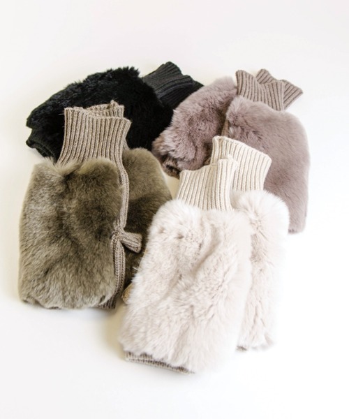 ALPO グローブ 手袋 ファー カシミア 手袋 「ALPO」カシミア混 ニット グローブ レッキスラビット ファー