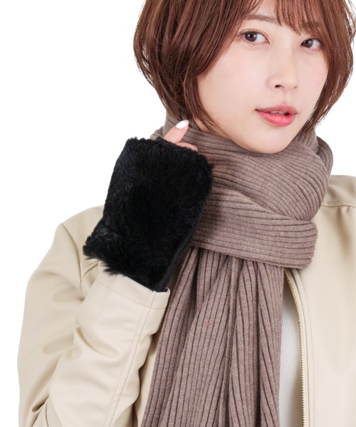 手袋 「ALPO」カシミア混 ニット グローブ レッキスラビット ファー