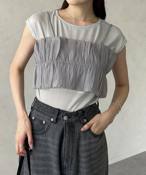 「Thevon」 半袖Tシャツ FREE チャコールグレー レディース_画像2