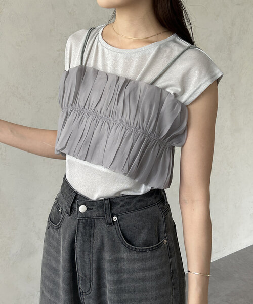 「Thevon」 半袖Tシャツ FREE チャコールグレー レディース_画像3