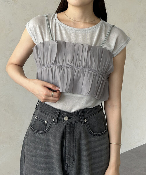 「Thevon」 半袖Tシャツ FREE チャコールグレー レディース_画像6