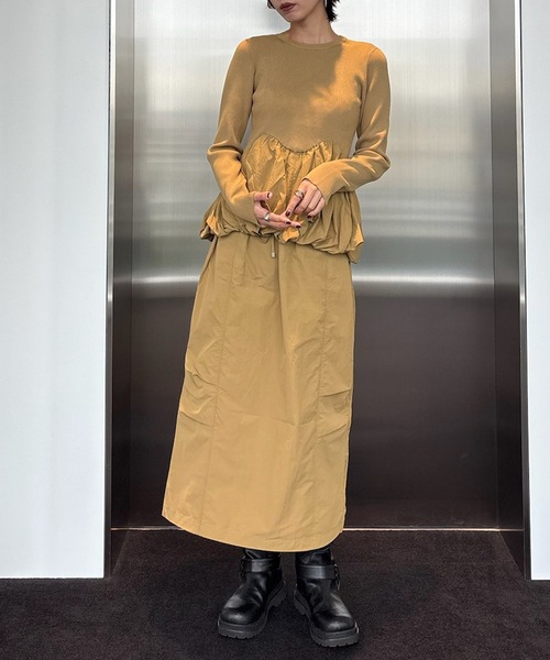 136 アメリ RIDERS DOCKING DRESS ワンピース ロング M Ameri（アメリ） ワンピース BALLOON DETAIL KNIT DOCKING DRESS